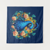 Pfau mit PfirsichRose Wandteppich (Vorderseite (Horizontal))