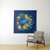 Pfau mit PfirsichRose Wandteppich (Beispiel (Horizontal))