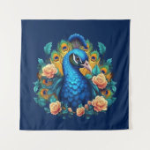 Pfau mit PfirsichRose Wandteppich (Vorderseite)