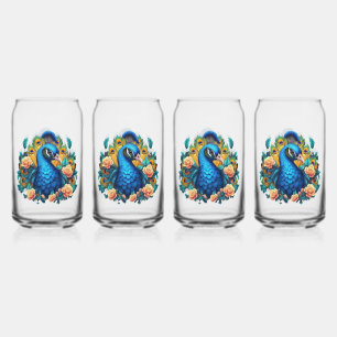 Pfau mit Pfirsichrosen Dosenglas