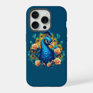 Pfau mit Pfirsichrosen iPhone 15 Pro Hülle