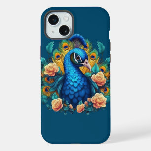 Pfau mit Pfirsichrosen iPhone 15 Plus Hülle