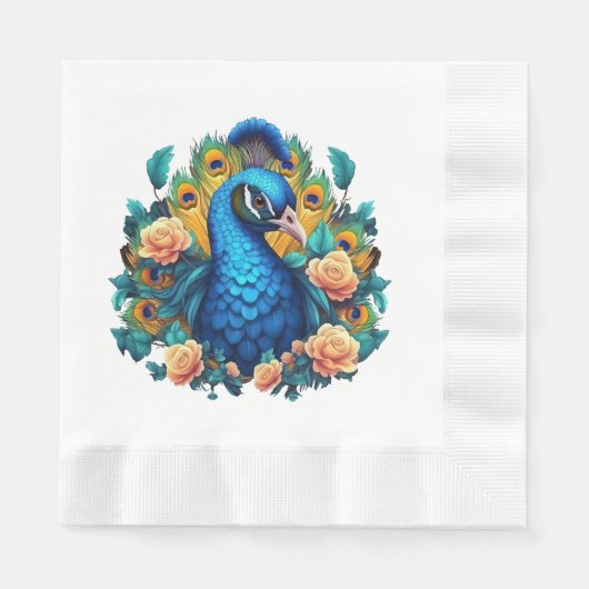 Pfau mit Pfirsichrosen Serviette (Vorderseite)