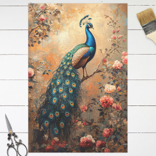 Pfau mit rosa Rosen Dekor Seidenpapier