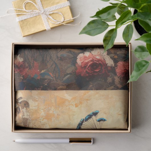 Pfau mit rosa Rosen-Dekoupage Seidenpapier (Geschenk)