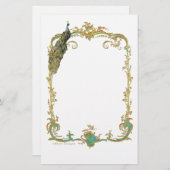 Pfau mit Verzierter Goldrahmen-Stationierung Briefpapier (Vorne/Hinten)