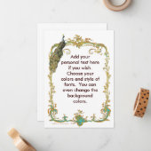 Pfau mit Verzierter Goldrahmen-Stationierung Mitteilungskarte (Vorderseite/Rückseite Beispiel)