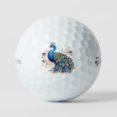 Pfau mit violetten Blumen Golfball (Vorderseite)