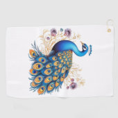 Pfau mit violetten Blumen Golfhandtuch (Horizontal)