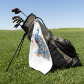 Pfau mit violetten Blumen Golfhandtuch (Gras)