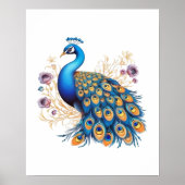 Pfau mit violetten Blumen Poster (Vorne)