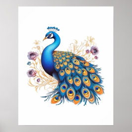 Pfau mit violetten Blumen Poster