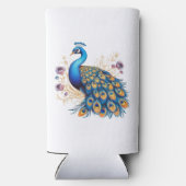 Pfau mit violetten Blumen Selters Dosenkühler (Rückseite)