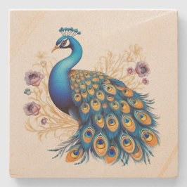 Pfau mit violetten Blumen Steinuntersetzer