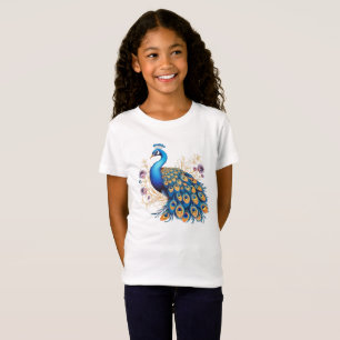 Pfau mit violetten Blumen T-Shirt
