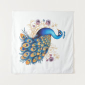 Pfau mit violetten Blumen Wandteppich (Vorderseite (Horizontal))