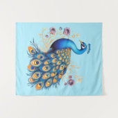 Pfau mit violetten Blumen Wandteppich (Vorderseite (Horizontal))