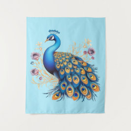 Pfau mit violetten Blumen Wandteppich