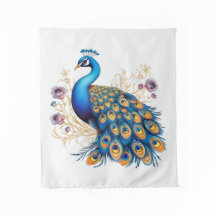 Pfau mit violetten Blumen