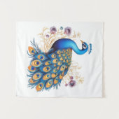 Pfau mit violetten Blumen Wandteppich (Vorderseite (Horizontal))