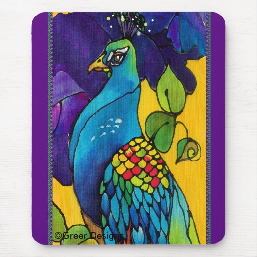 Pfau Mousepad Seidenmalerei Mousepad (Vorne)