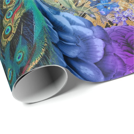 Pfau, Noten und Blume Geschenkpapier (Rolleneckpunkt)