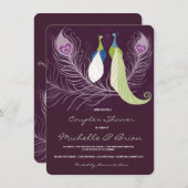 Pfau-Paar-Liebe-Vogel-lila Polterabend Einladung (Vorne/Hinten)