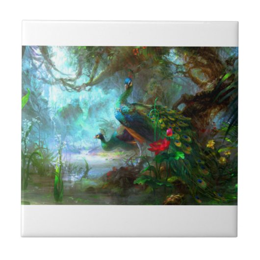 Pfau-Paare in der Garten-Keramik-Fliese Fliese (Vorderseite)