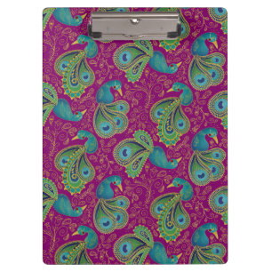 Pfau Paisley Muster Rosa Klemmbrett