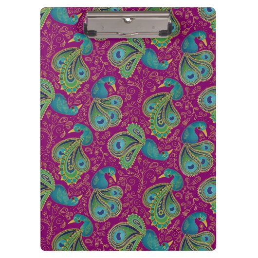Pfau Paisley Muster Rosa Klemmbrett (Vorderseite)
