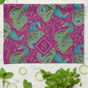 Pfau Paisley Royal Pink Fuchsia Monogramm Geschirrtuch