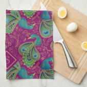 Pfau Paisley Royal Pink Fuchsia Monogramm Geschirrtuch (Viertel Falte)