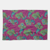Pfau Paisley Royal Pink Fuchsia Monogramm Geschirrtuch (Horizontal)
