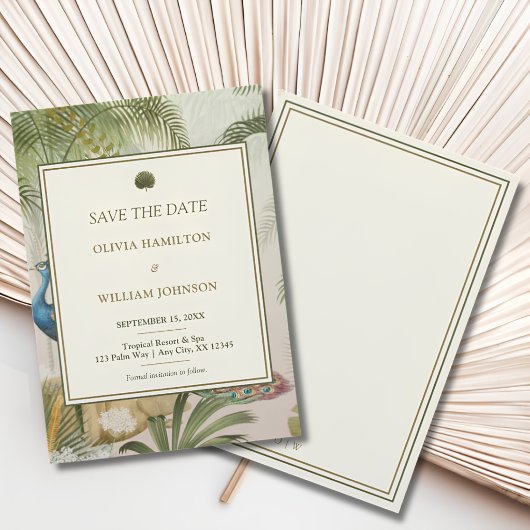 Pfau-Palm-Hochzeit Save the Date