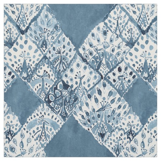 PFAU-PATCHWORK Marine Boho Chic-Aquarell Stoff (Muster)