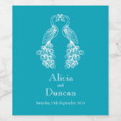 Pfau Pfau aquamarin Hochzeitsstich Weinetikett (Einzelnes Label)