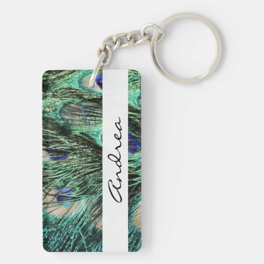 Pfau, Pfau, Pfau-Schwanz, Ihr Name Schlüsselanhänger (Rückseite)