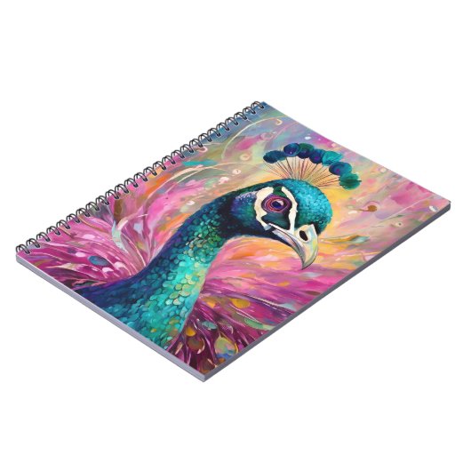 Pfau Pfimsischer Moderne Impressionistische Kunst Notizblock (Linke Seite)