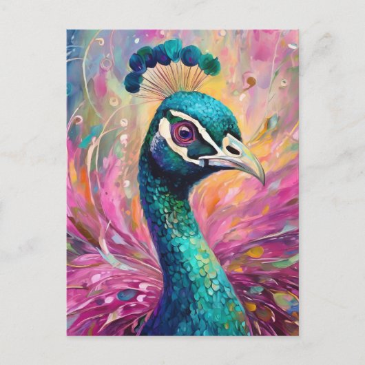 Pfau Pfimsischer Moderne Impressionistische Kunst Postkarte (Vorderseite)