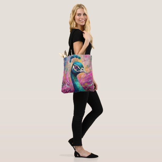Pfau Pfimsischer Moderne Impressionistische Kunst Tasche (Am Model)