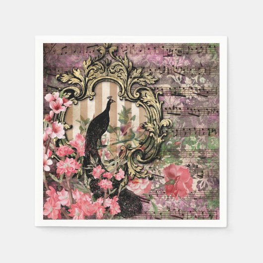 Pfau Pink Französisch Hochzeitslieferungen Papier Serviette (Vorderseite)