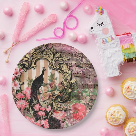 Pfau Pink, französischer Hochzeitslieferant Papier Pappteller (Party)