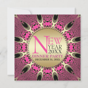 Pfau-Pink-Funky-Silvesterparty-Einladungen Einladung