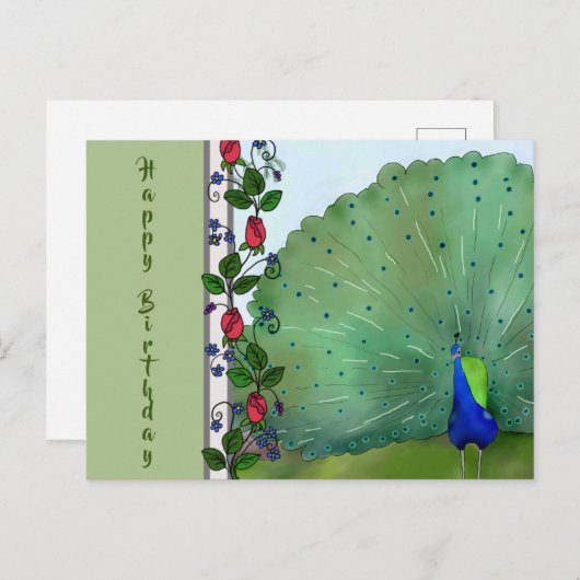 Pfau Postkarte (Vorne/Hinten)