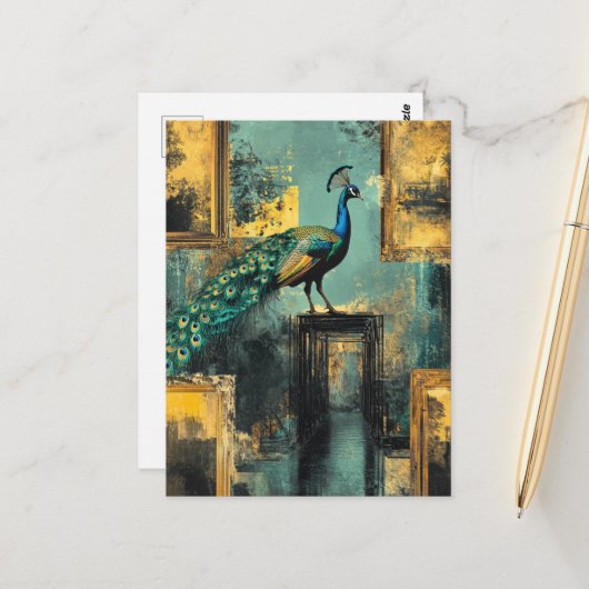 Pfau Postkarte (Vorderseite/Rückseite Beispiel)