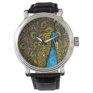 Pfau-Pracht-Illustration Armbanduhr
