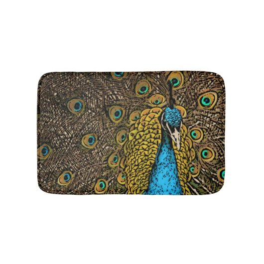 Pfau-Pracht-Illustration Badematte (Vorderseite)