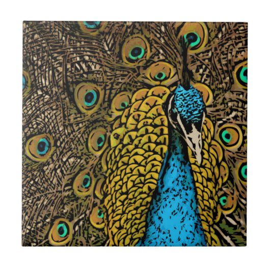 Pfau-Pracht-Illustration Fliese (Vorderseite)