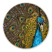 Pfau-Pracht-Illustration Keramikknauf (Vorderseite)