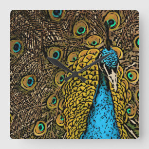 Pfau-Pracht-Illustration Quadratische Wanduhr